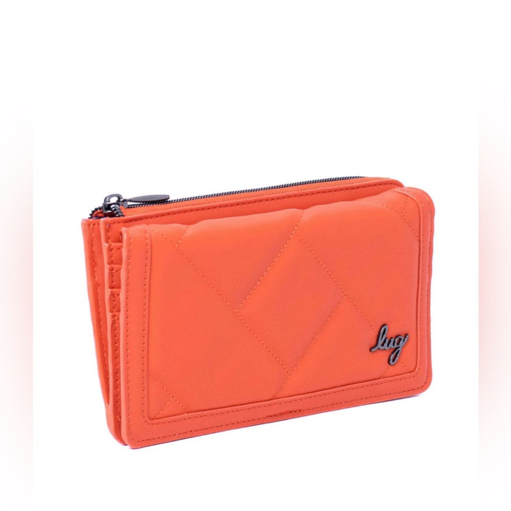 Lug Surrey Satin Luxe Vegan Leather RFID Wallet Papaya Orange New with Dustbag